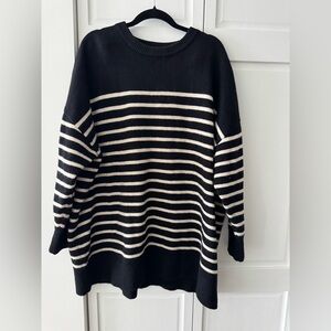 ZARA Oversized Black & White Stripe Knit Sweater | Size L | Long Tunic Fit